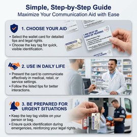Hard of Hearing Deaf Awareness Hearing Impairment Wallet Card and Key Tag Set | Bold PVC Card with Communication Tips and Legal Rights | Discreet Yet Noticeable Visual Aid for Seniors and Adults