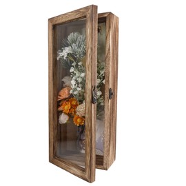 GraduationMall 5x12.5 Shadow Box Frame Solid Wood Glass Door Display Case with Linen Back and 6 Stick Pins,1.5 inches Interior Depth,Ideal for Memorabilia Pictures Flowers Medals Tickets