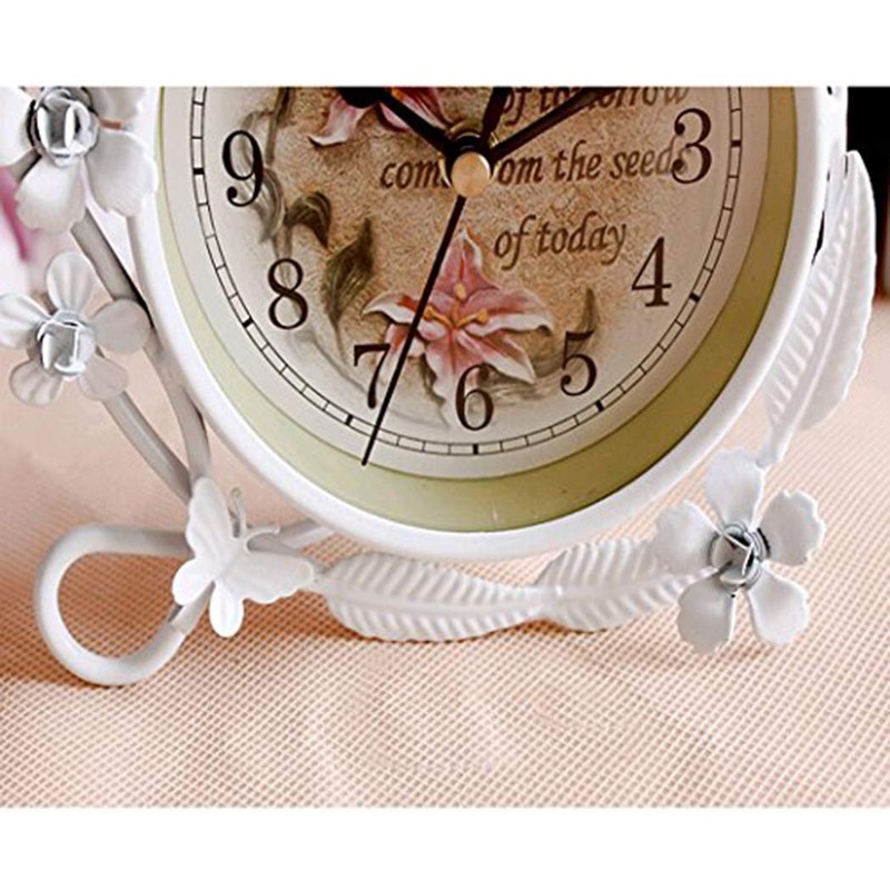 SWEET HOME Small White Table Top Clock Iron Rustic Home