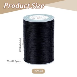 WEBEEDY 210 m Leather Sewing Thread, Waxed Yarn, Long Sewing Thread for Hand Sewing, Wax Cord for Repairing Shoes, Bookbinding, DIY Craft (1 mm, Black)
