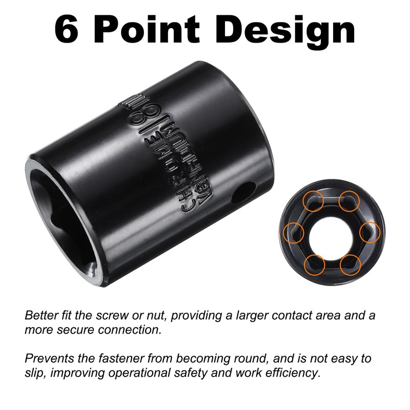 sourcing map 1/2" Drive 6 Point Pneumatic Socket 18mm Metric