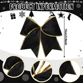 Panelee 12 Pcs Black Christmas Bows 6 x 6 in Velvet Wreath Bow Christmas Tree Decorations Ornaments for Hanukkah Xmas Tree Topper Wreath Garland Party Gift Wrapping DIY Decor