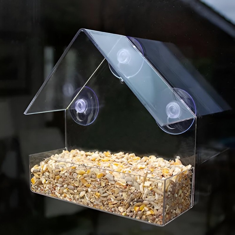Perspex Window Bird Feeder with Strong Suction Cups – Transparent