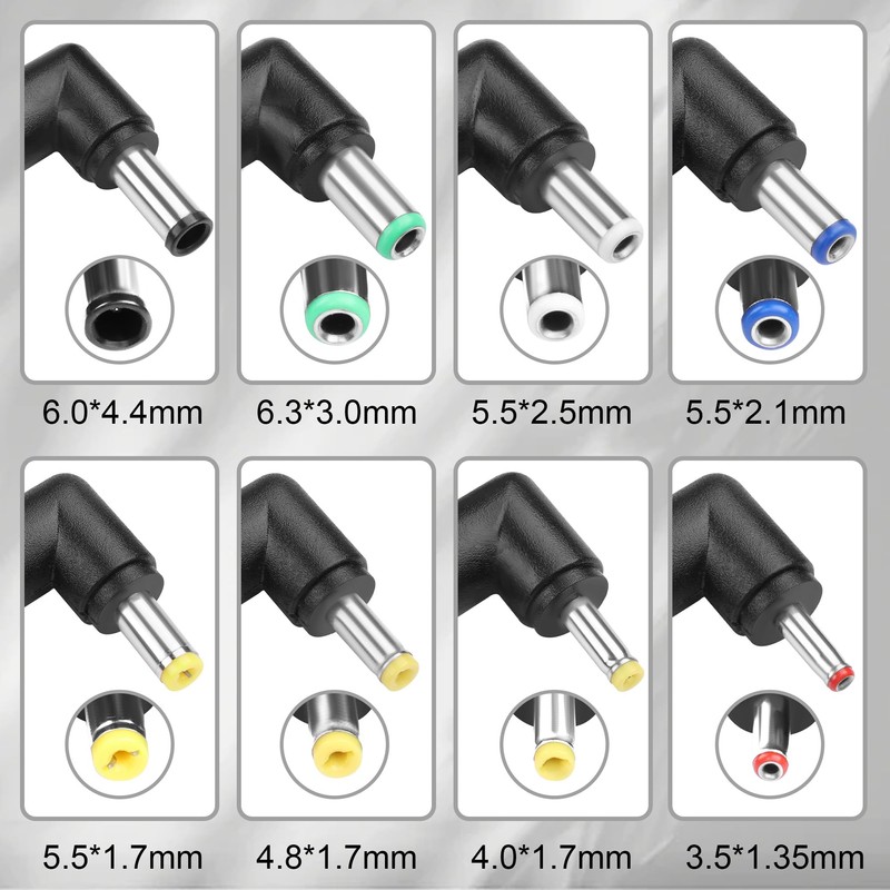 ELFJMZP DC Adapter Plug Set 8-in-1 90 Degree Right Angle