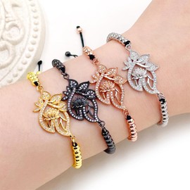 Oneress White Lotus Flower Blessing Bracelet, Exquisite Lotus Zircon Jewelry with Brass Bead Link Bracelet Ideal Gifts for Women and Girls YA4801