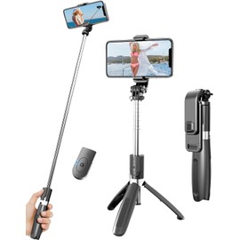 TECHWOLF Tripie Camara Palo Selfie Stick con Control Remoto Inalámbrico Bluetooth, Tripode Camara Se Puede Utilizar para Tomar Fotografías, Vídeos Y Transmisiones En Vivo En Teléfonos (Negro)