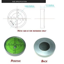 UMEI 60mm w/ Magnet High Precision Horizontal Bubble Aluminium Case Bullseye Spirit Surface Level Round Inclinometers,Accuracy 15'/2（60x12mmw/ Magnet）, Clear,silver, (34568)