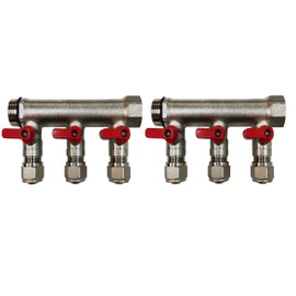 6 Loop Plumbing Manifold w/ 3/4" trunk & 1/2" pex ball valves, red handle