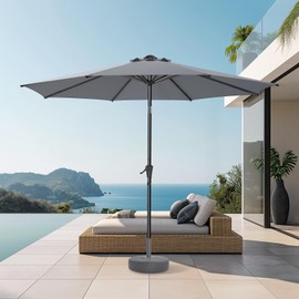 HOMSHADE 9ft Outdoor Patio Umbrella - Market Table Pool Deck Umbrella UPF50+ UV Protection with Push Button Tilt, Crank and 8 Sturdy Ribs (Beige, No base)