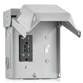 SURAIELEC Outdoor Outlet Box with Cover, 20 AMP WRTR GFCI Receptacle Plug, Rainproof 3R Enclosure, Weatherproof Exterior All Metal Power Switch Box for Light, ETL Listed (GFCI with Switch)