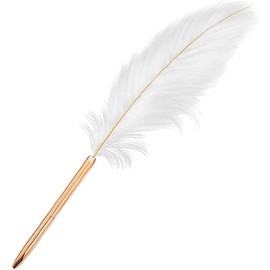 BWESOO White Retro Feather Ballpoint Pen Exquisite Siganture Pen Refillable Ballpoint Pen for Wedding Office Business Gift Pens for Signing Artwork Journal Writing Ballpoint Pens and Refills