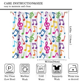 Music Curtains,Colorful Music Equalizer Note Pattern Polyester Fabric Window Treatments for Bedroom Living Room Music Room Study Window Drapes 2 Panel Set,Total Size 42" x 45"