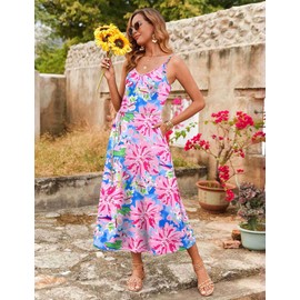 Zeagoo Summer Dresses for Women Cotton Maxi Dress Ladies Casual Floral Dress Flowy Beach Vacation Hawaii Dress, Floral-5,M