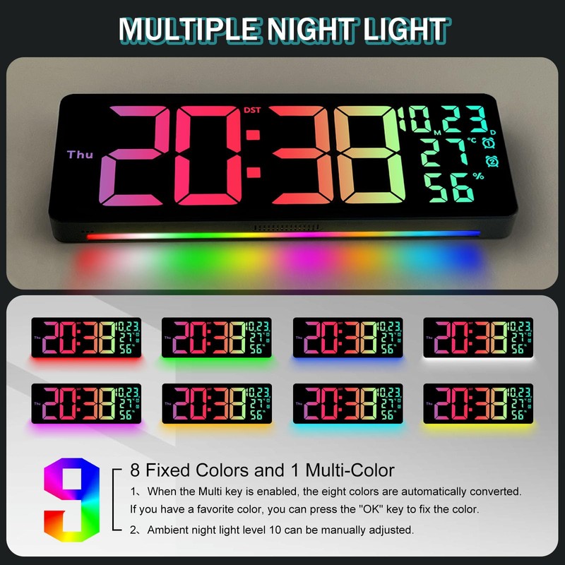 JoFomp 17.3" Large Digital Wall Clock, LED Digital Clock Large