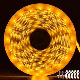 iNextStation Yellow LED Strip Light, 16ft/5M 2835 SMD 300 LEDs 12V Flexible Cuttable Waterproof LED Tape for Bedroom Kitchen Cabinet Wardrobe TV (No Power Supply/Plug)