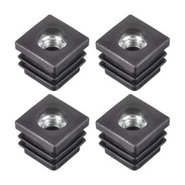 sourcing map 4Pcs Inserts for Square Tubes with M8 Thread, for 0.79"x0.79" OD Square Tube, Square Black Plastic Plug Caster Insert Chair End Caps Furniture Leg Plug