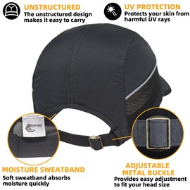 RRvane Foldable UPF50+ Sun Protection Portable Hat Reflective Quick Dry Baseball Cap Soft Adjustable Outdoor Sports Hat for Men, Women (Black, New)