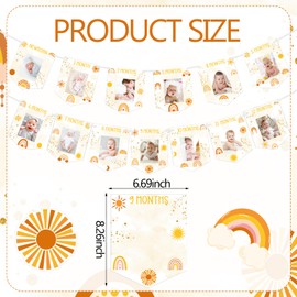 Oudain First Trip Around The Sun 1st Birthday Photo Banner, Boho Sunshine Birthday Decoration, Boho Hippie Rainbow Picture Banner Garland for Newborn to 12 Months Boys Girls Baby Shower Party Supplies