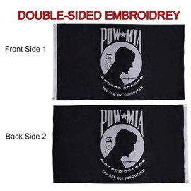 Mia Flags 3x5 Outdoor Double Sided POW MIA Flag You are Not Forgotten Embroidered US Flags - 300D Nylon Oxford Indoor Military POW Flags for Patio Lawn Garden Decor