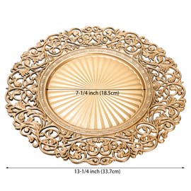 Foraineam Gold Charger Plates Set of 12, 13-1/4" Round Plastic Dinner Chargers, Decorative Hollowed Out Flowers Serving Plates for Table Setting, Catering, Wedding, Party, Event