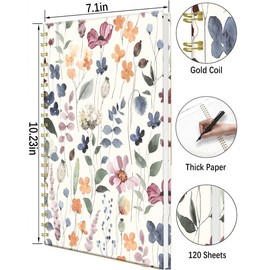 iampanda Spiral Journal Notebook,Strong Twin-Wire Binding with Premium Paper for Women,60 Sheets B5 College Ruled Notebook/Journal,Perfect for School Office Work,Watercolor Floral