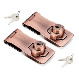 2 Packs Keyed Hasp Locks Twist Knob Keyed Locking Hasp for Small Doors, Cabinets and More,Stainless Steel Steel, Hasp Lock Catch Latch Safety Lock Door Lock with Keys (4inch, Copper)
