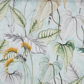 Kt KILOtela - Decorative Fabric Half Panama Cotton, Home Accessories, Tablecloths, Cushions, Curtains, Bags, 280 cm Width, Sold by the Metre from 0.5 m, Price for 0.5 m, Tropical Plants Papua, Green,