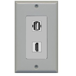 RiteAV - 1 USB A/A and 1 HDMI Port Decorative Wall Plate - Gray - Bracket Included