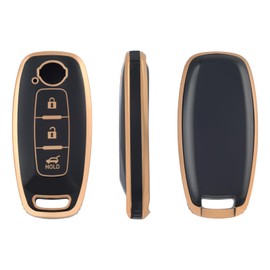OFFCURVE Car Key Cover Car Key Case Key Fob Cover Car Key Protector Compatible with Nissan Ariya B6/B9 X-Trail T32/T33 Qashqai J12 Juke F16 Altima Teana Pathfinder Rogue Bluebird Kicks (Black Gold)