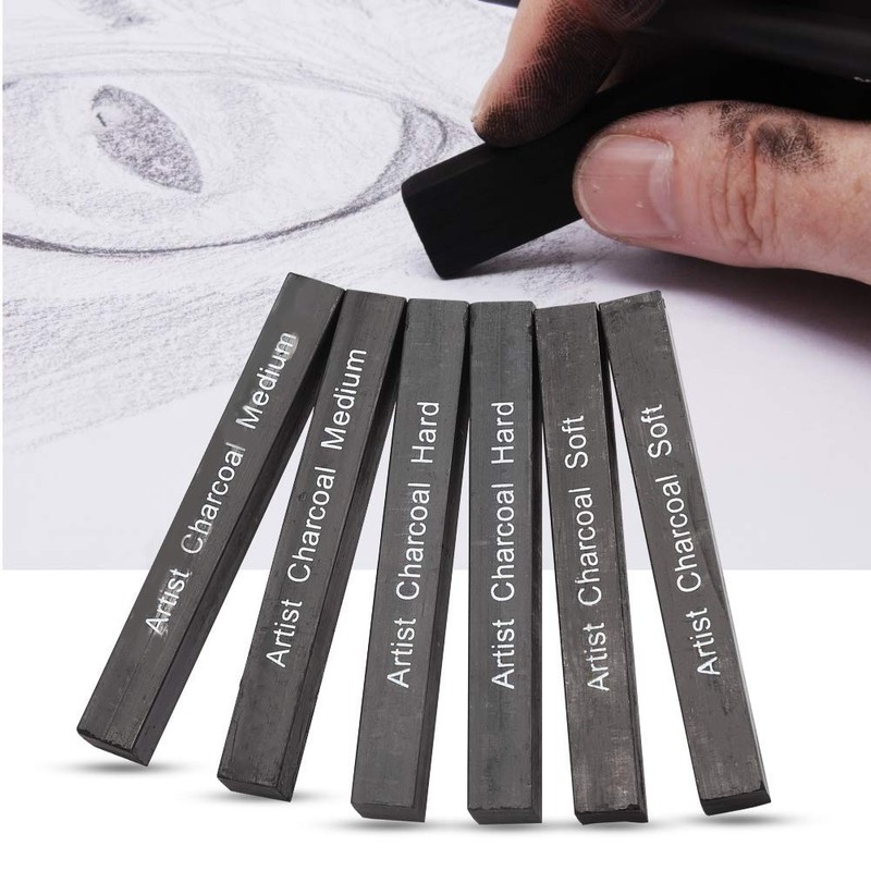 Compressed Charcoal Sticks for Drawing, 6 PCs Break-Resistant Sketch Charcoal