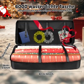Wrapping Paper Storage, Wrapping Paper Rolls Organiser, Waterproof, Tear-Resistant, 600D Oxford Fabric Storage Bag with Compartments and Handling, 82 x 35 x 14 cm