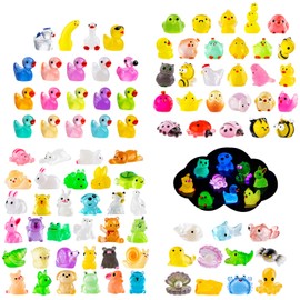 HFKPJRT 110 Pcs Luminous Mini Resin Animals, 110 Styles Tiny Animal Figures, Bulk Miniature Glow in Dark Ducks Owls Frogs for Landscape Dollhouse Aquarium Potted Decor Fairy Garden Accessories