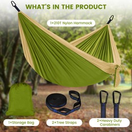 Camping Hammock, Single Hammock Premium Quality Nylon with 2 Tree Straps, Lightweight for Backpacking, Camping Gear for Outdoor, Backpacking, Travel, Beach, Hiking