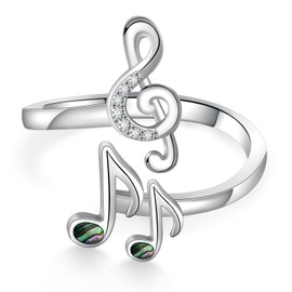 Peireara Sterling Silver Music Note Ring - Treble Clef Open Ring Jewelry Gift for Women Music Lovers