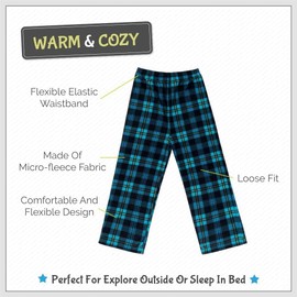 Mad Dog Concepts 3-Pack Boys Pajama Pants - Soft Micro Fleece PJ Bottoms for Kids, Printed Plaid Design - Boy's Sleepwear - Size 8, Black/Blue/Teal