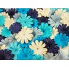 HukDok Daisy Petals Mulberry Paper Flowers Handmade for DIY Crafts Supplies Card Scrapbooking Embellishment,Wedding Supply Accessory (Blue Tone)
