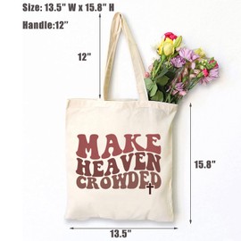 TSIIUO Women's Make Heaven Crowded Jesus Canvas Tote Bag Christian Faith Verse Grocery Shopping Bag Religious Gifts White