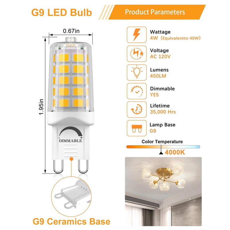 GOHDLAMP 10 Pack G9 LED Bulb Dimmable, 40 Watt Equivalent