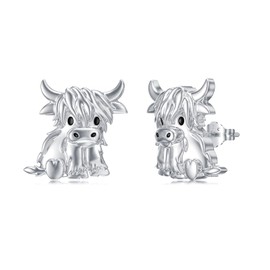 Flpruy Highland Cow Earrings 925 Sterling Silver Cow Stud Earrings Highland Cow Gifts for Cow Lover Jewelry Gifts for daughter granddaughter Women