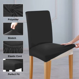 NiCoLa Dining Chair Covers Stretch Dining Chair Covers Set of 4, Polyester High Back Dining Chair Covers, Washable Chair Covers for Dining Room Hotel Banquet (Black, Pack of 4)