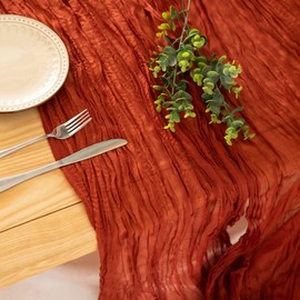 10Ft Boho Gauze Table Runner - 35x120 Inch Rustic Cheese Cloth Long Runner for Wedding, Bridal Shower, Birthday Party Decor (Terracotta)