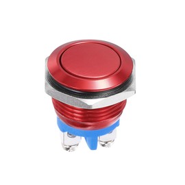 DMiotech 1 Pcs 16mm / 5/8" Push Button Switch, IP66 1NO 0-250V 5A Momentary Latching Push Button Starter Light Switch Self-reset, Aluminum Alloy Flat Head Red