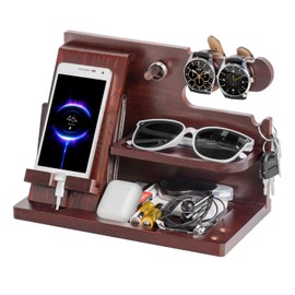 Gifts for Men Valentine's Day Wooden Phone Docking Station Bedside Organiser Men Gift Birthday Desk Organiser Docking Station Gifts for Dad Husband Gift Valentine's Day