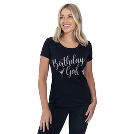 MISS POPULAR Birthday T-Shirt for Women with Chest Print| Glitter Birthday Girl, Queen, Squad, Its My Birthday | Sizes S-3XL (US, Alpha, Small, Regular, Regular, Birthday Girl - Silver)