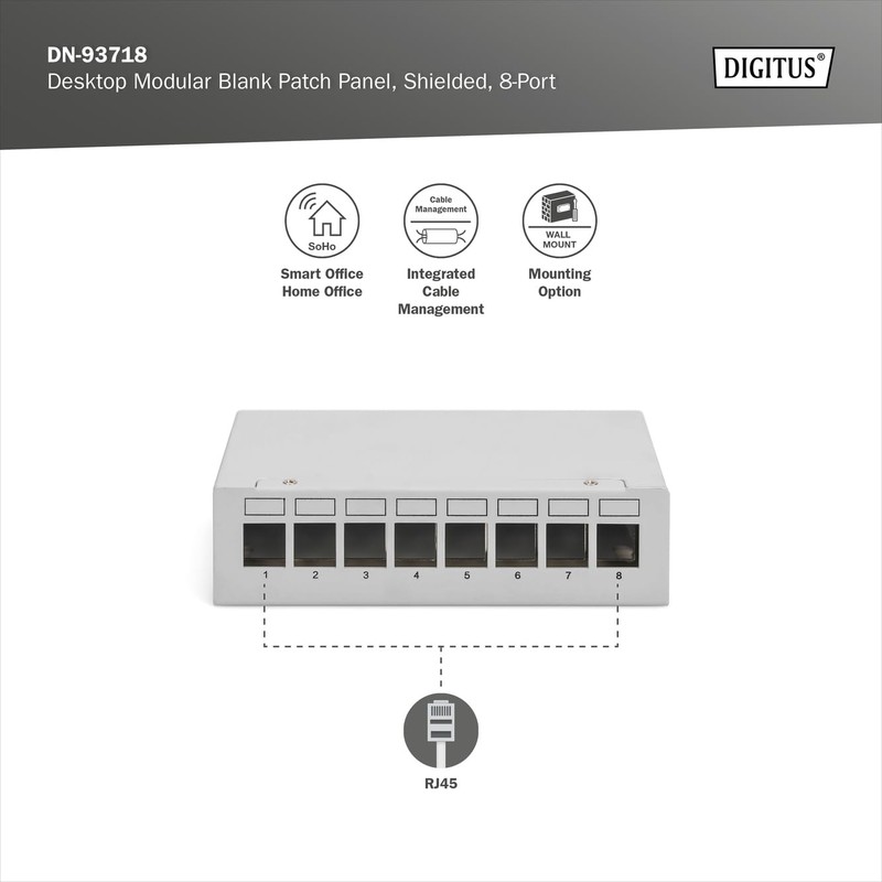 DIGITUS Desktop Modular Patch Panel Shielded 8 Port Light Grey
