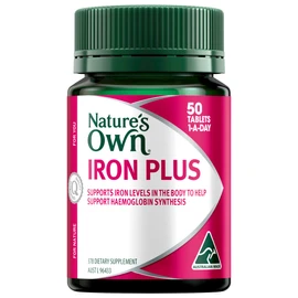 Nature's Own Iron Plus with Folic Acid, Vitamins C, B6, & B12 - Supports Healthy Immune System Function - Supports Energy Levels - Supports Healthy heamoglobin formation - 50 Tablets