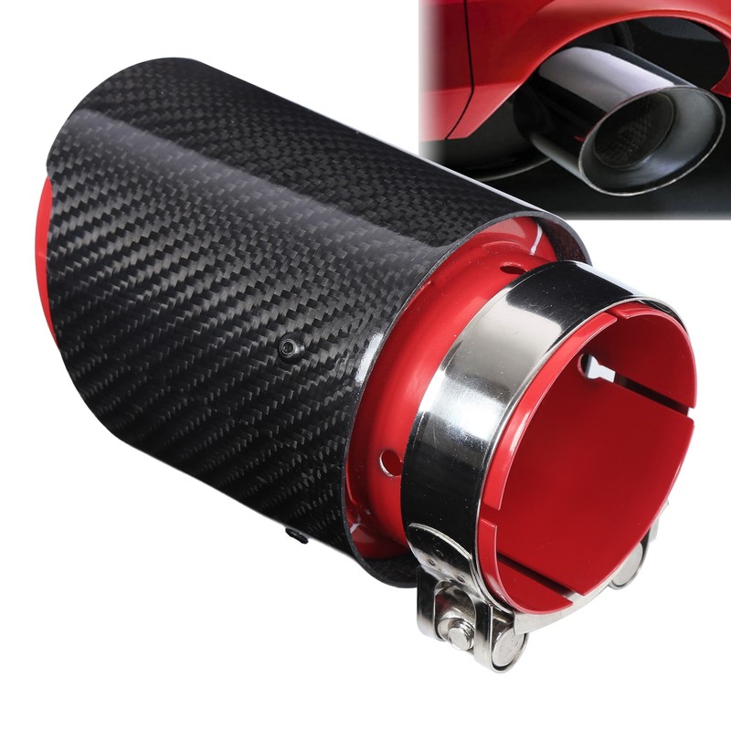 Universal Exhaust Tip Tail Throat Glossy Carbon Fiber Red Pipe