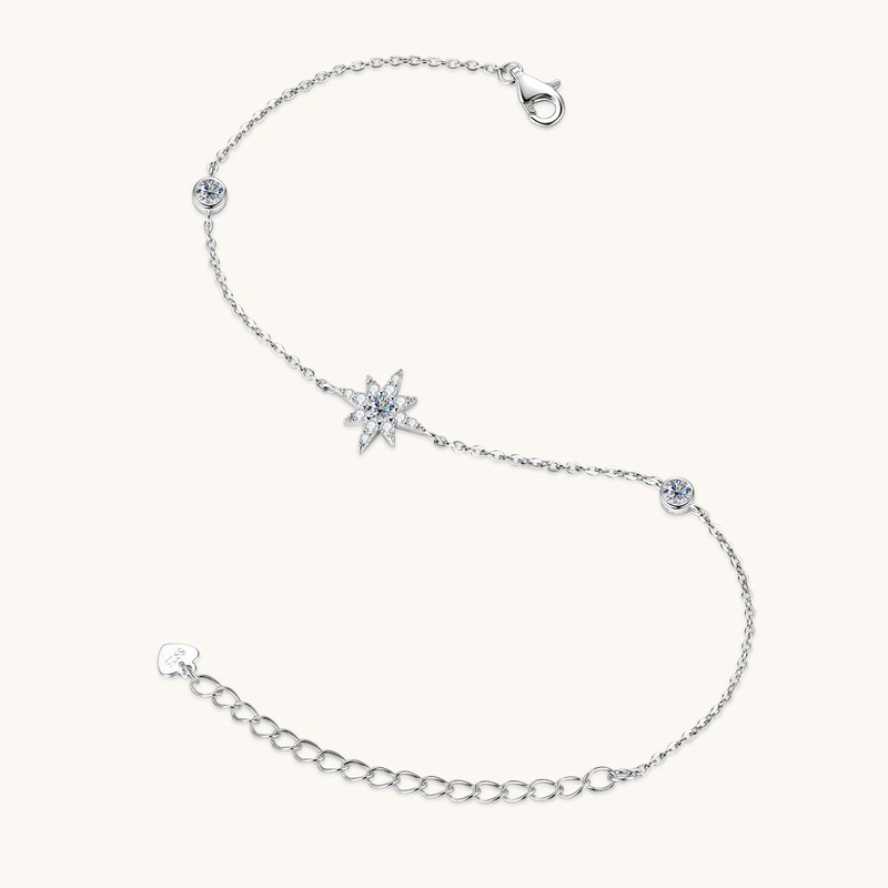PROSTORY Star Moissanite Link Bracelet for Women (Silver)