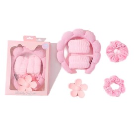 Esther Pink Beauty Tools Set with Women Hair Band, 2 Scrunchies, Flower Hair Clip, Gift Box (Pink)