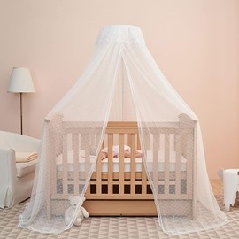 Youngly Baby Bed Canopy with Adjustable Clip-on Stand Baby Crib Cot Net Tent Hanging Dome Curtain Netting See Through Mesh Bed Cover Net Stand Rod